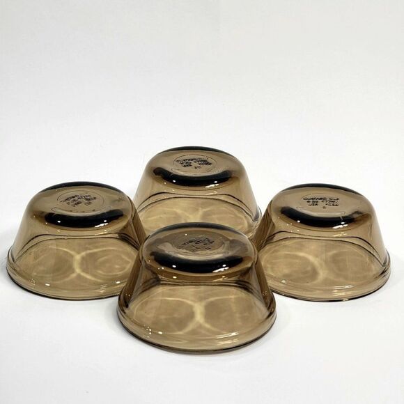 Set of 4 Vintage Anchor Hocking Custard Amber Smoke Glass 1034 Custard C… - Picture 3 of 9